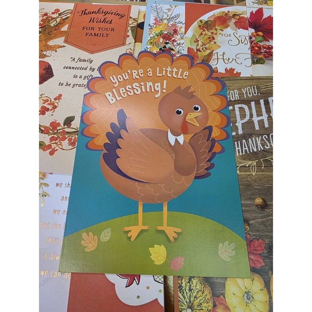 Thanksgiving Day Greeting Cards No Envelopes (30 Cards w/ Greetings Inside)